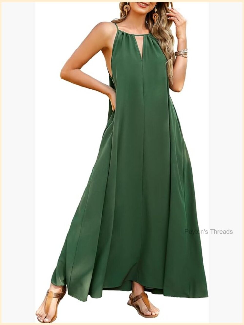 Maxi Dress with Pockets Halter Sleeveless Swing Sundress Flowy Beach